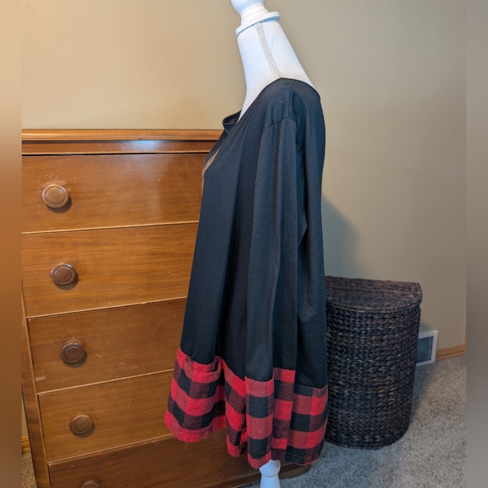 SequinReindeer Winter Buffalo Plaid Tunic XXL - Picture 3 of 12